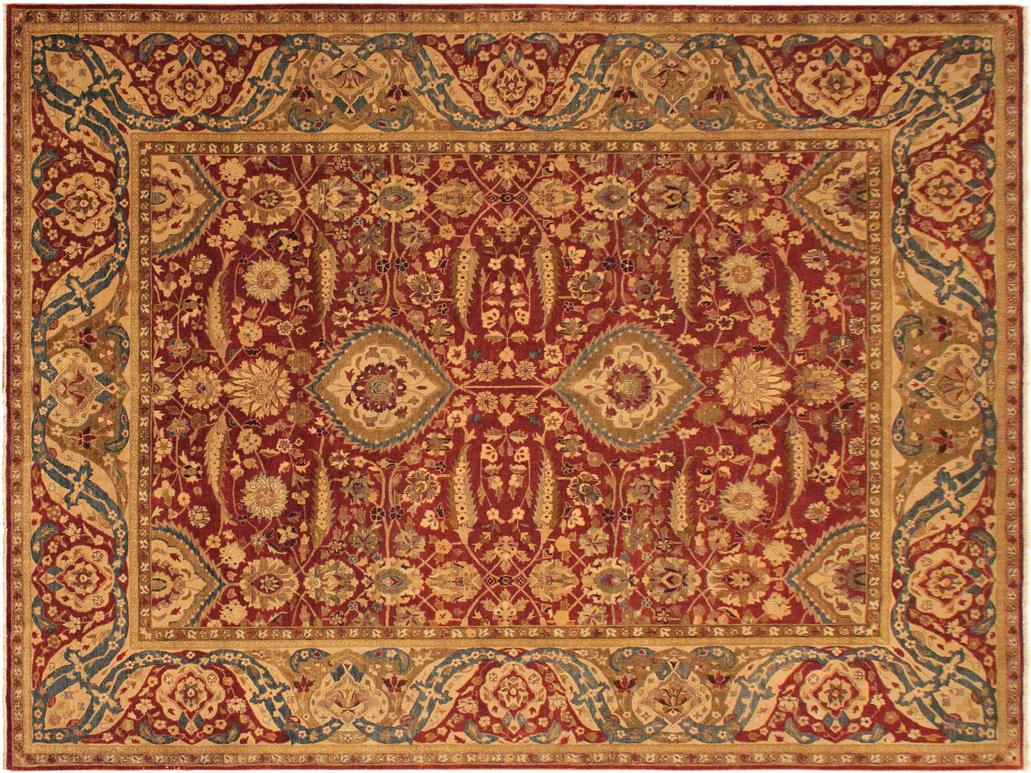 handmade Traditional Lahore Rust Gold Hand Knotted RECTANGLE 100% WOOL area rug 9x12