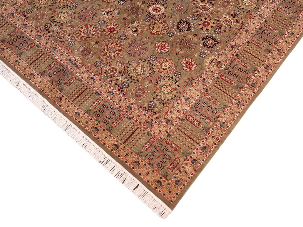 handmade Traditional Tabriz Green Beige Hand Knotted RECTANGLE 100% WOOL area rug 8x10