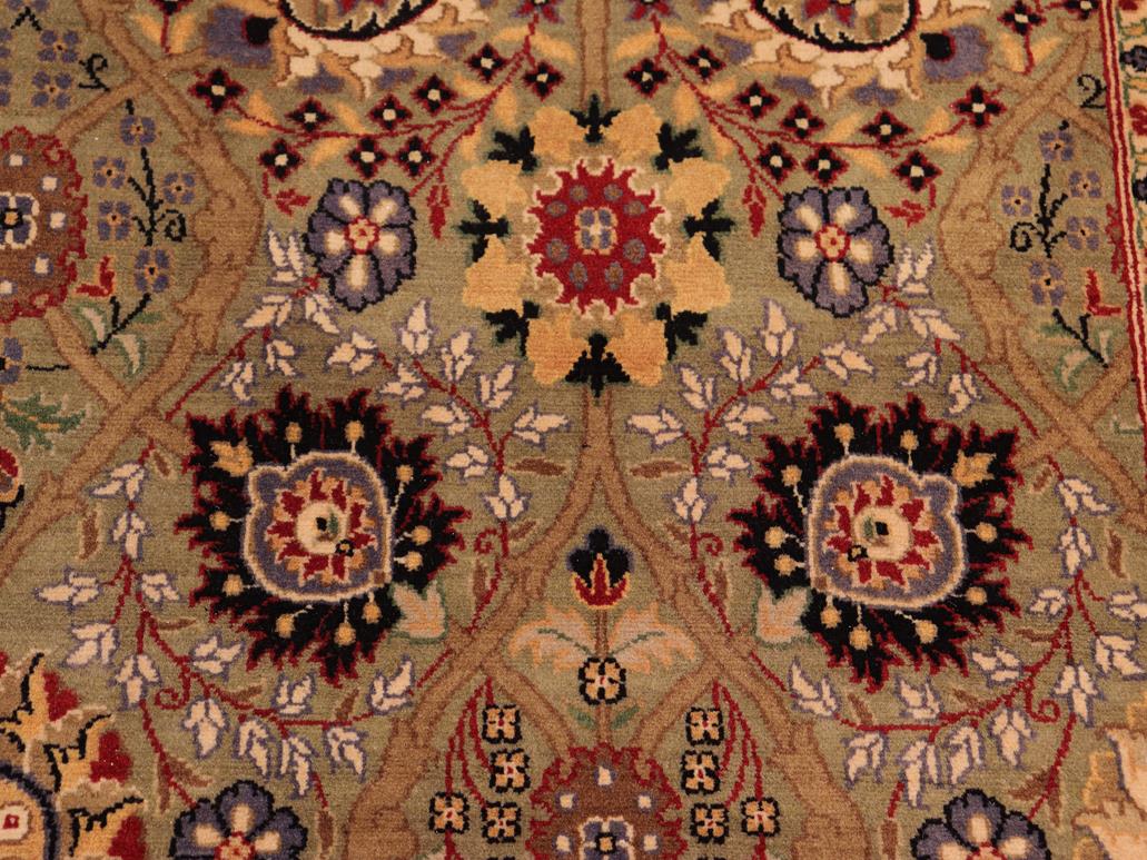 handmade Traditional Tabriz Green Beige Hand Knotted RECTANGLE 100% WOOL area rug 8x10