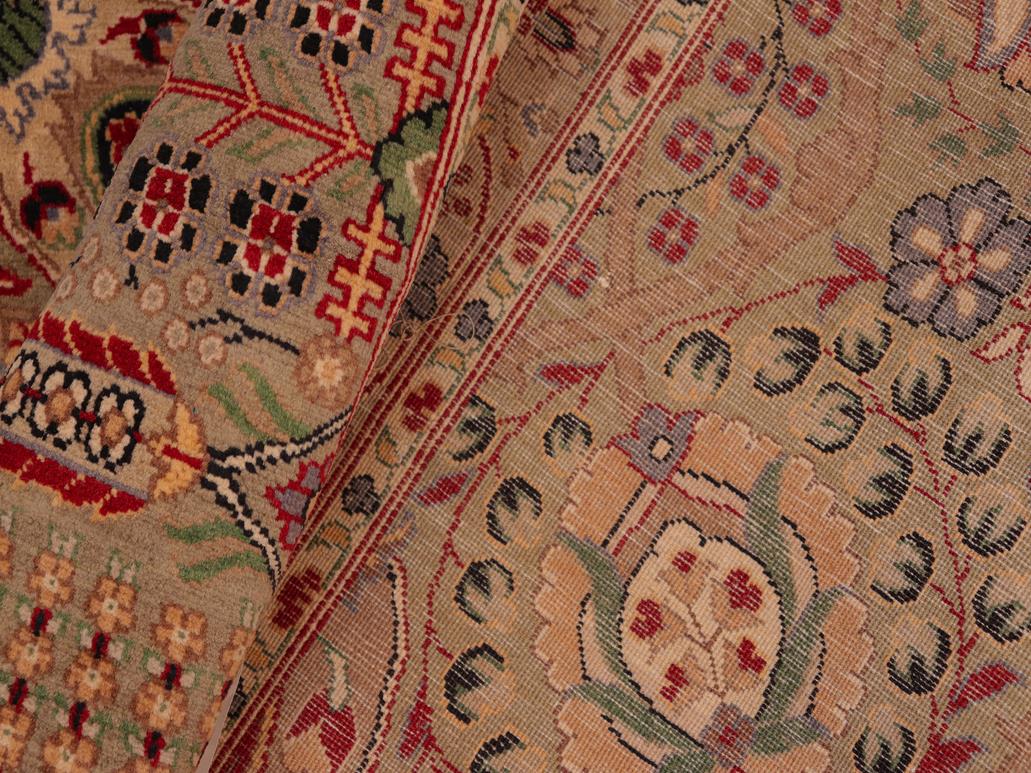 handmade Traditional Tabriz Green Beige Hand Knotted RECTANGLE 100% WOOL area rug 8x10