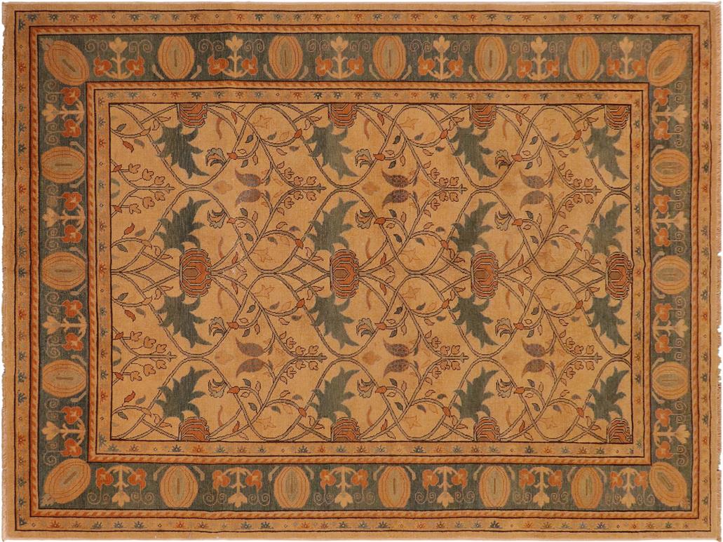 handmade Traditional Antique Tan Green Hand Knotted RECTANGLE 100% WOOL area rug 7x10