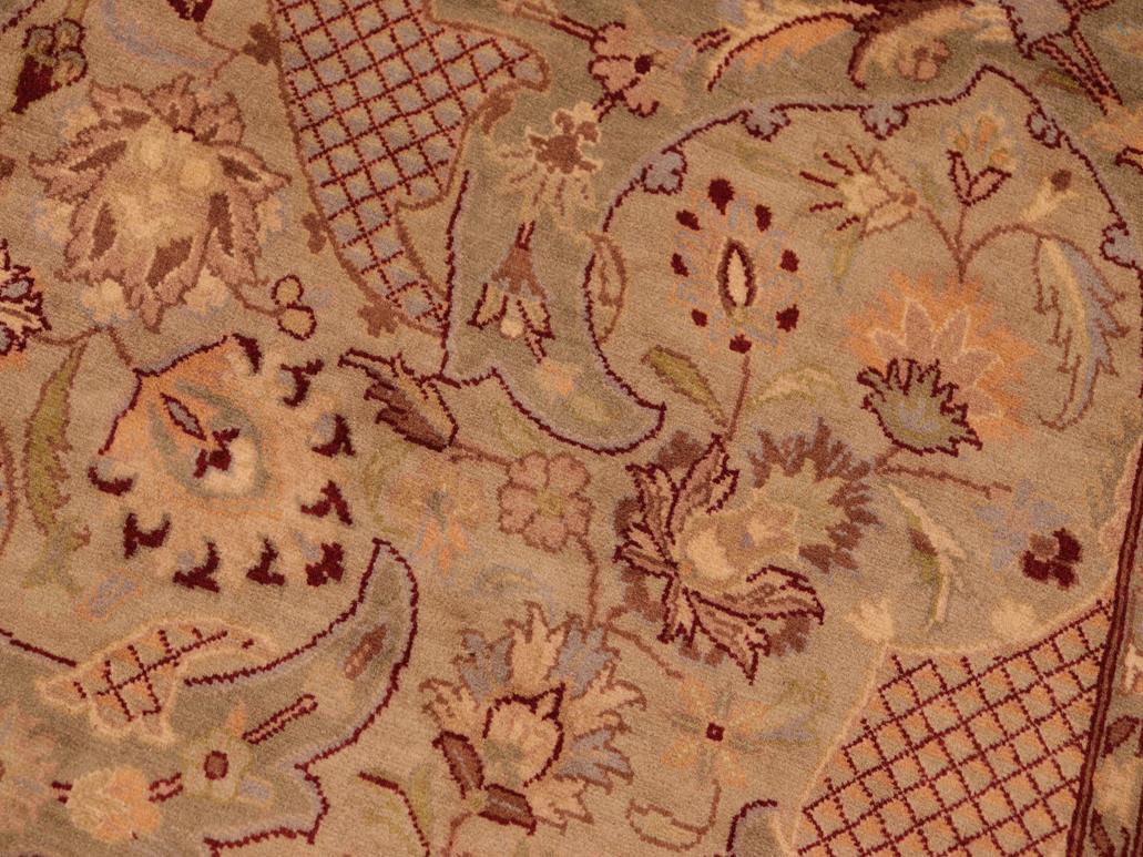 handmade Traditional Agra Taupe Green Hand Knotted RECTANGLE 100% WOOL area rug 6x9