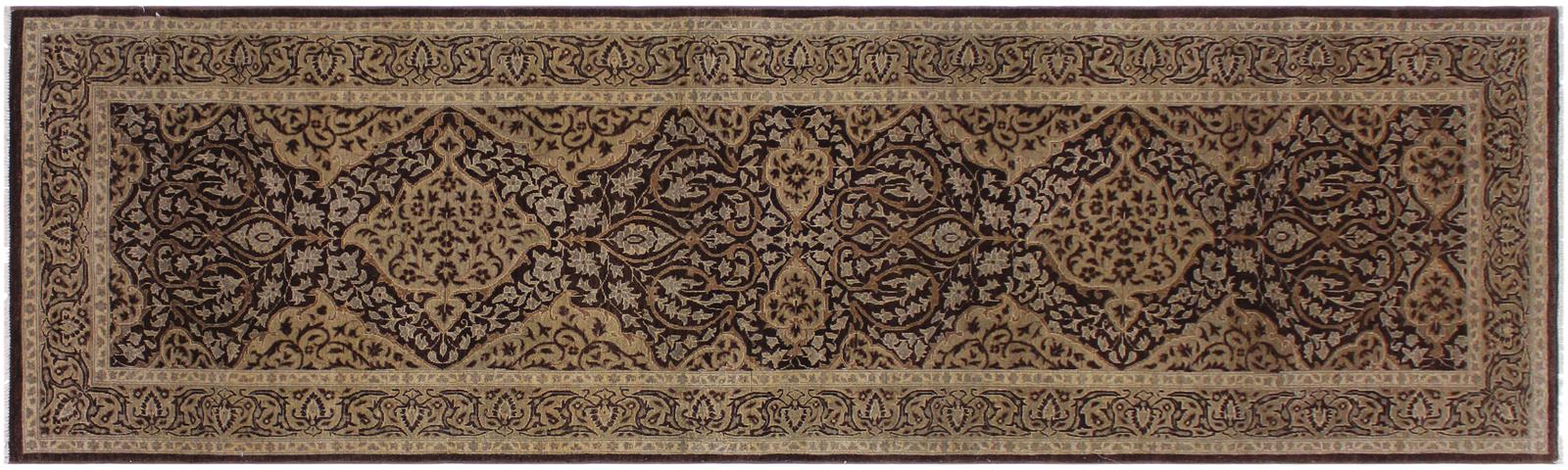 handmade Transitional Veg Dye Brown Gray Hand Knotted RUNNER 100% WOOL area rug 3x11