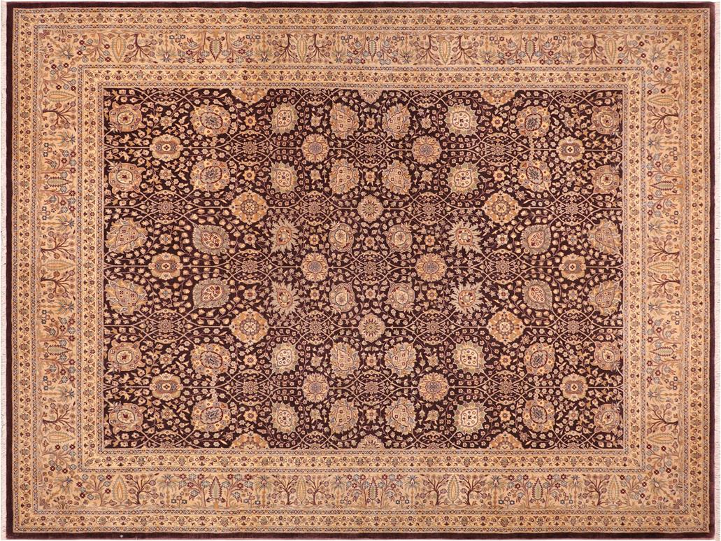 handmade Traditional Design Aubergine Tan Hand Knotted RECTANGLE 100% WOOL area rug 9x10