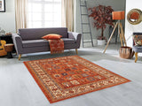handmade Geometric Berjusta Rust Ivory Hand Knotted RECTANGLE 100% WOOL area rug 6x9