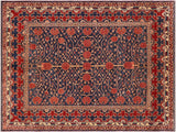 Bohemian Super Kazak Ellis Blue/Red Wool Rug - 7'0'' x 7'8''
