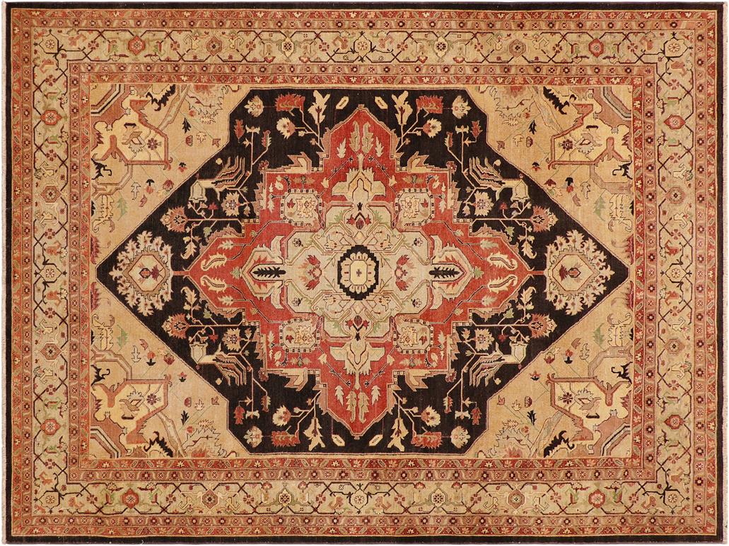 handmade Geometric Antique Brown Tan Hand Knotted RECTANGLE 100% WOOL area rug 9x12