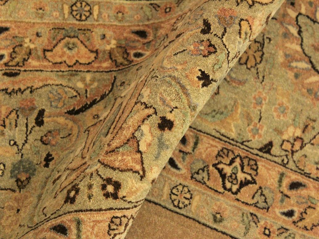 handmade Traditional Qaseem Bond Tan Green Hand Knotted RECTANGLE 100% WOOL area rug 10x14