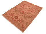 handmade Traditional  Tan Red Hand Knotted RECTANGLE 100% WOOL area rug 7x10