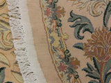 handmade Traditional Tulip Tan Green Hand Knotted ROUND 100% WOOL area rug 8x8