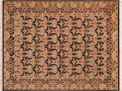 handmade Transitional Tulip Black Beige Hand Knotted RECTANGLE 100% WOOL area rug 6x9