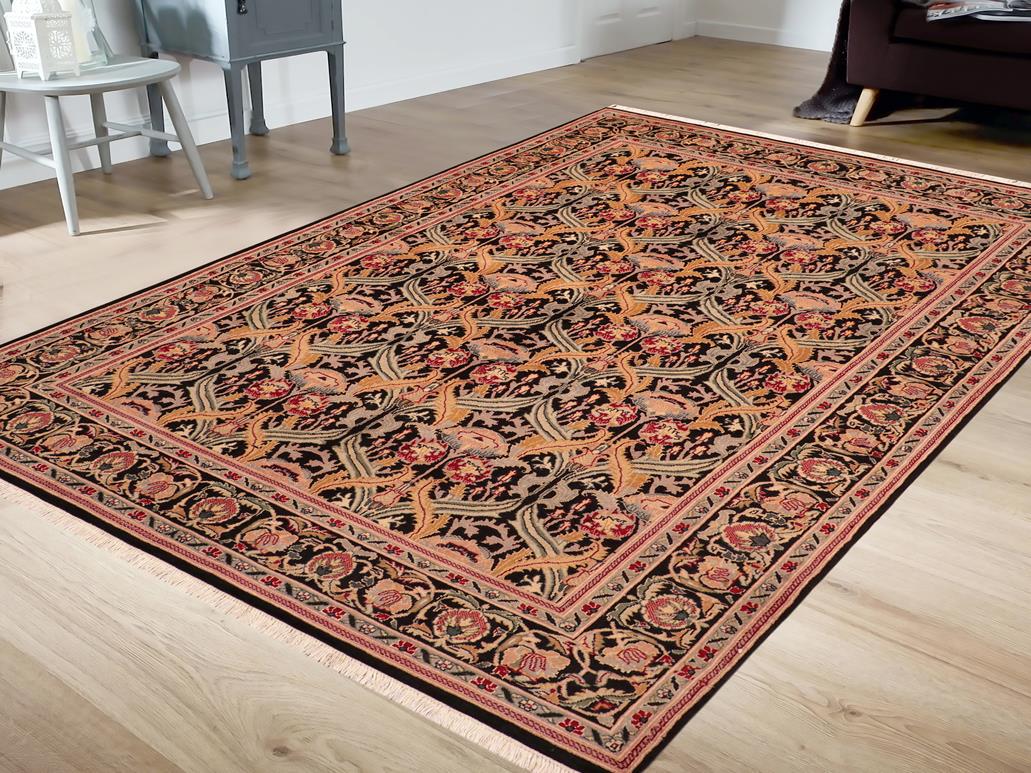 handmade Transitional Hamjolie Black Gold Hand Knotted RECTANGLE 100% WOOL area rug 6x9