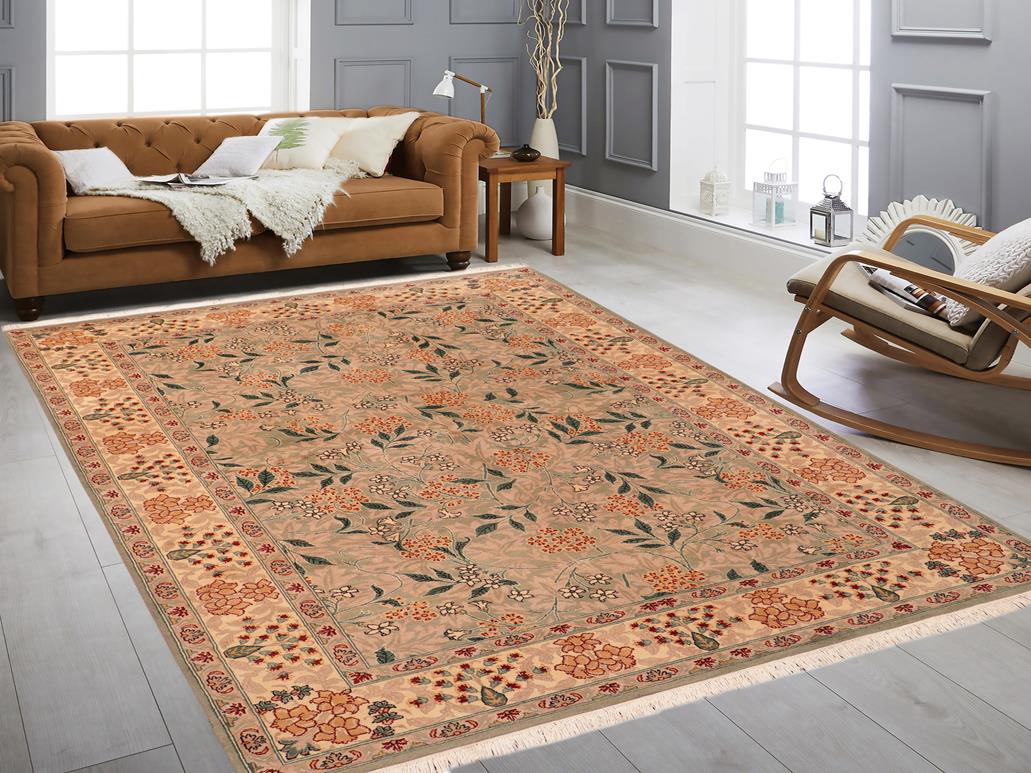 handmade Transitional Chambali Lt. Green Lt. Green Hand Knotted RECTANGLE 100% WOOL area rug 6x9