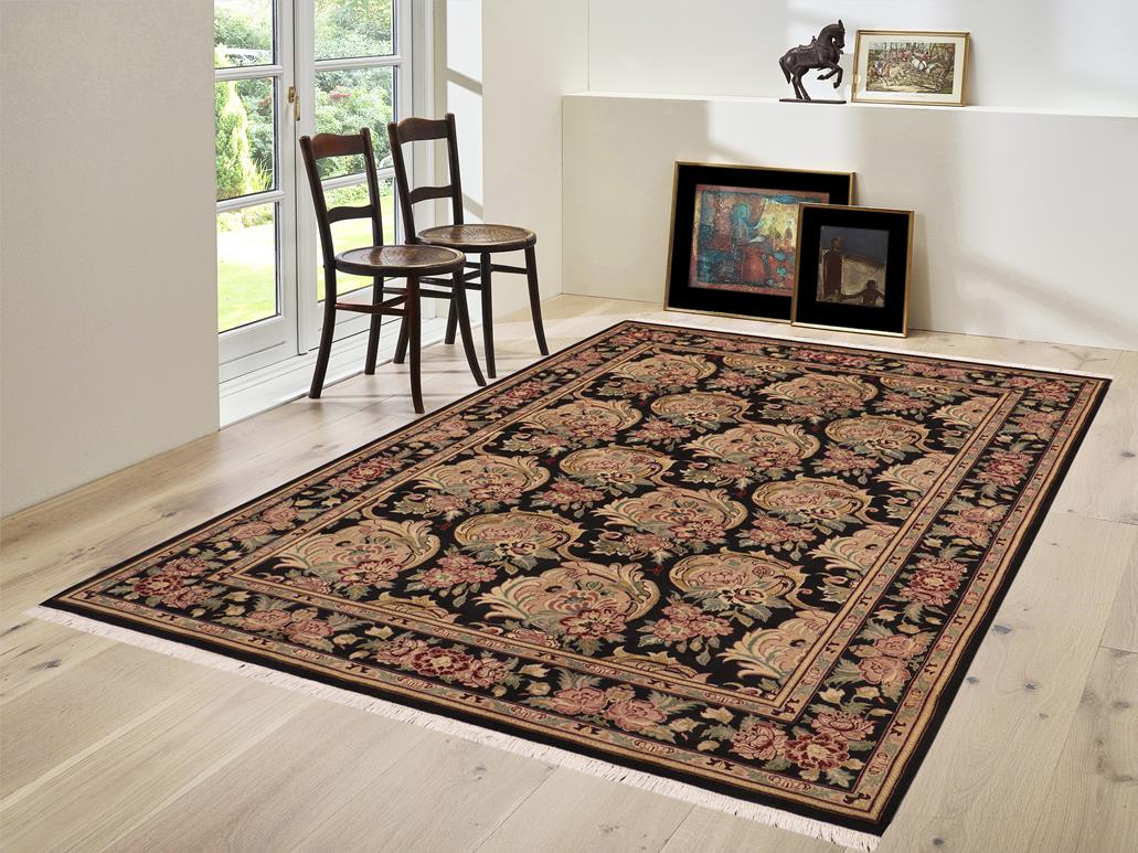 handmade Transitional Basarabian Black Pink Hand Knotted RECTANGLE 100% WOOL area rug 6x9