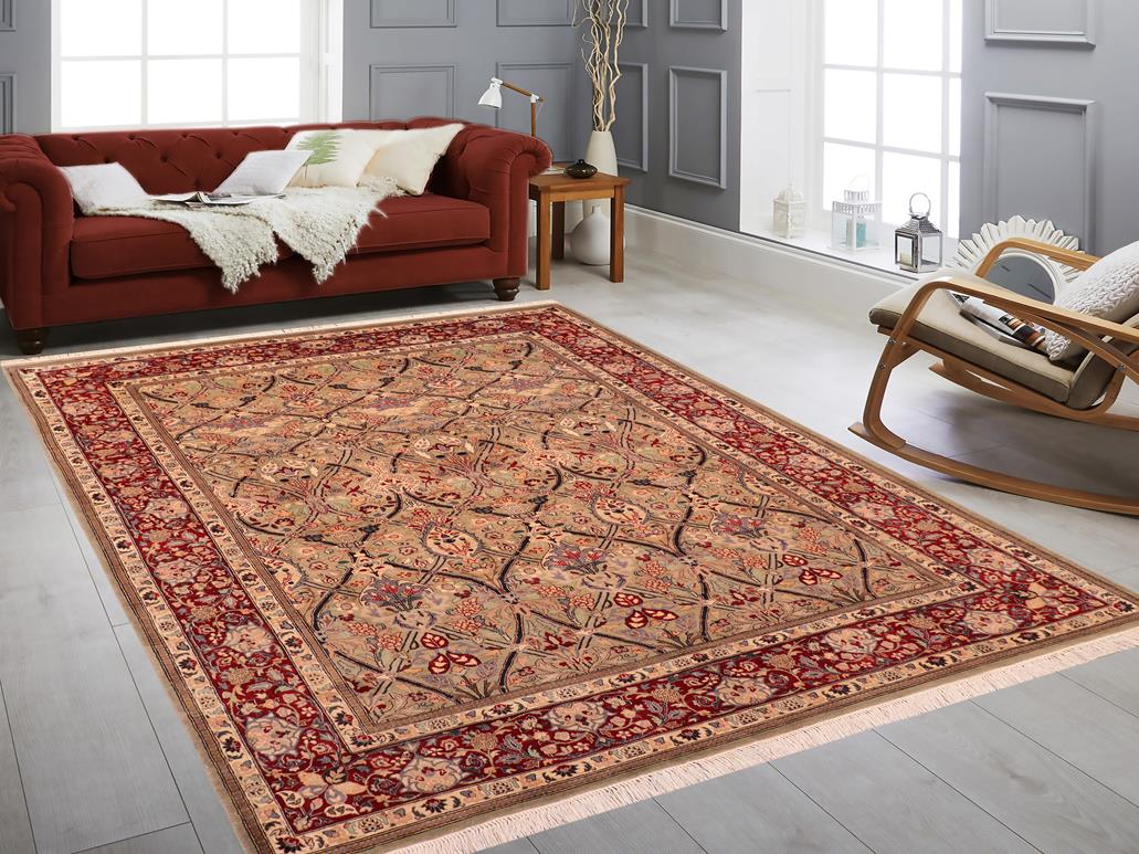 handmade Transitional Mujahid Green Red Hand Knotted RECTANGLE 100% WOOL area rug 6x9