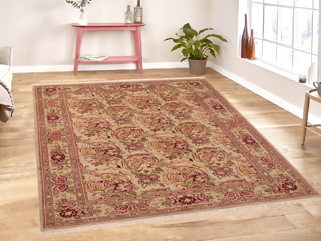 handmade Transitional Basarabian Green Pink Hand Knotted RECTANGLE 100% WOOL area rug 6x9