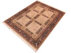 handmade Traditional  Beige Black Hand Knotted RECTANGLE 100% WOOL area rug 6x9