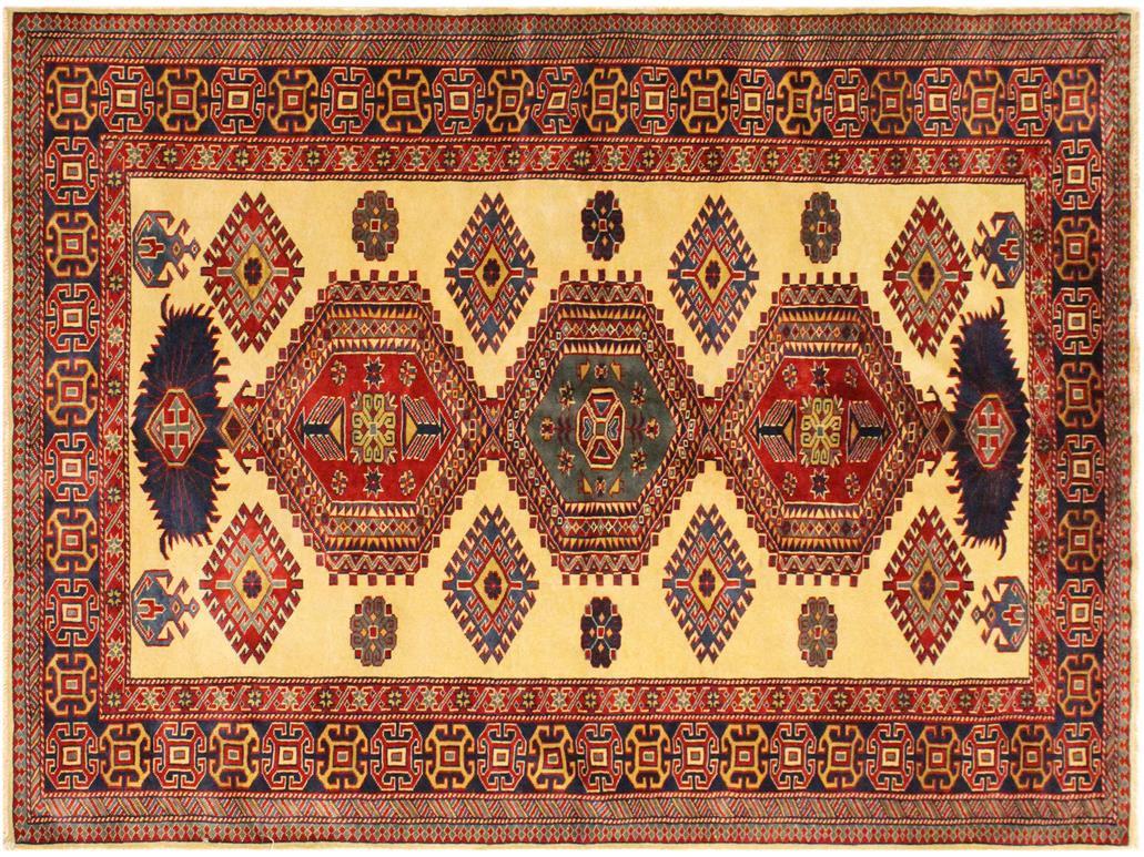 handmade Geometric Sherwan Gold Blue Hand Knotted RECTANGLE 100% WOOL area rug 5x6
