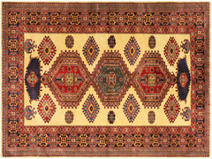 handmade Geometric Sherwan Gold Blue Hand Knotted RECTANGLE 100% WOOL area rug 5x6