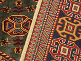 handmade Geometric Sherwan Gold Blue Hand Knotted RECTANGLE 100% WOOL area rug 5x6