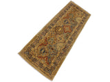 handmade Transitional Veg Dye Gold Blue Hand Knotted RUNNER 100% WOOL area rug 3x10