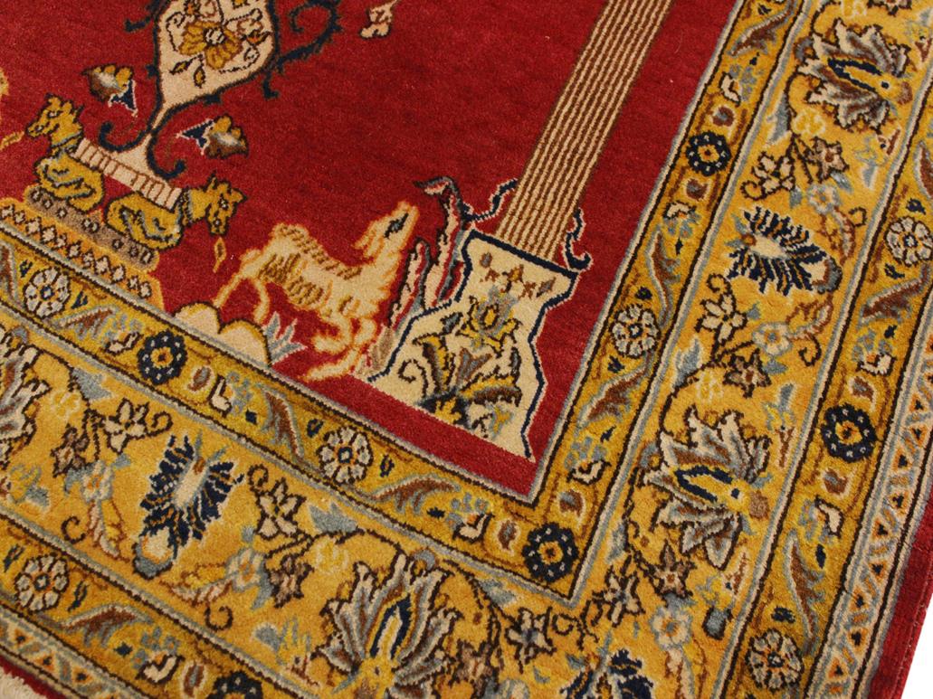 handmade Geometric Kargahi Red Gold Hand Knotted RECTANGLE 100% WOOL area rug 4x5
