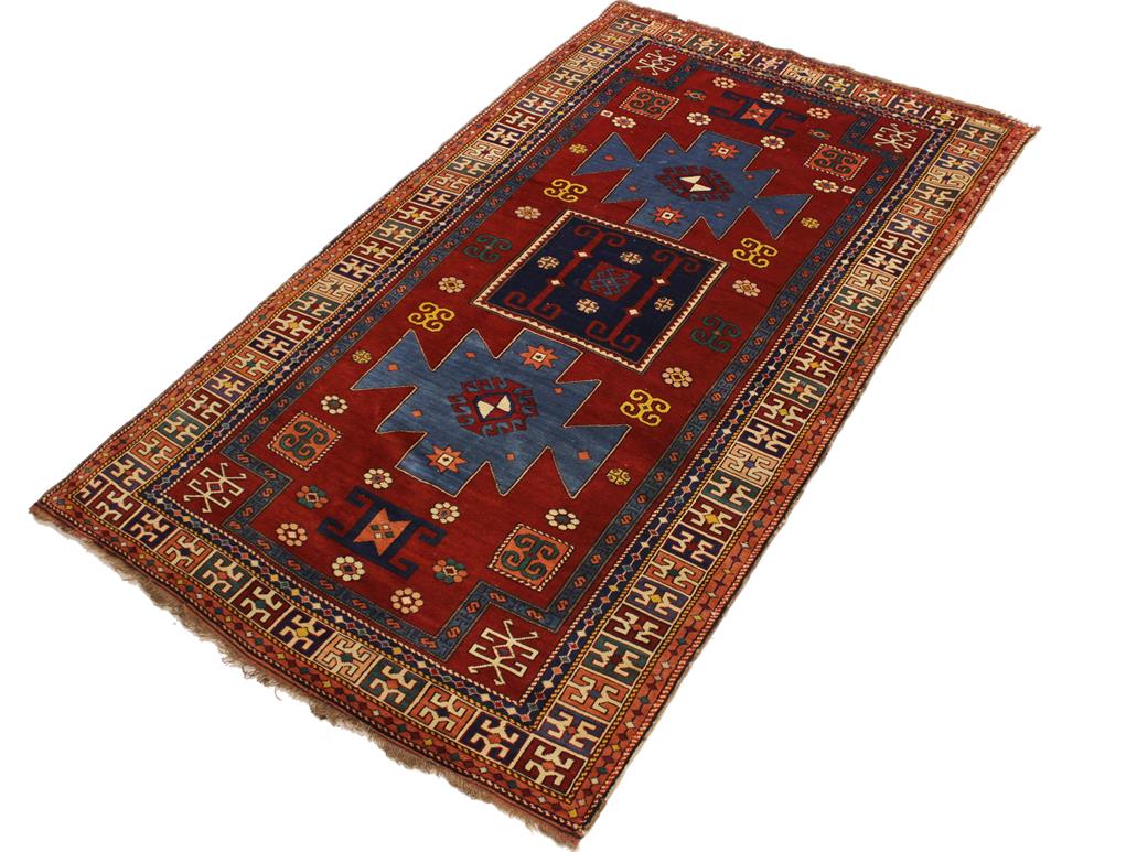 handmade Geometric Antique Rust Blue Hand Knotted RECTANGLE 100% WOOL area rug 4x7