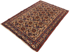 handmade Geometric  Ivory Blue Hand Knotted RECTANGLE 100% WOOL area rug 4x6