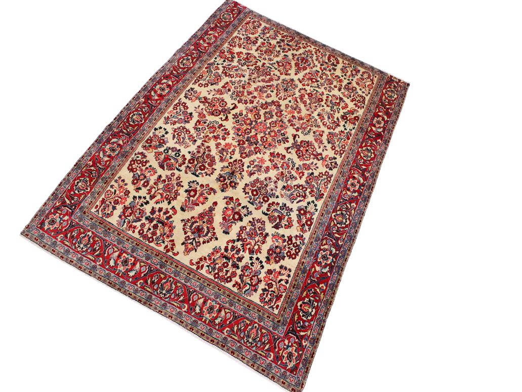 handmade Traditional Antique Beige Red Hand Knotted RECTANGLE 100% WOOL area rug 6x9