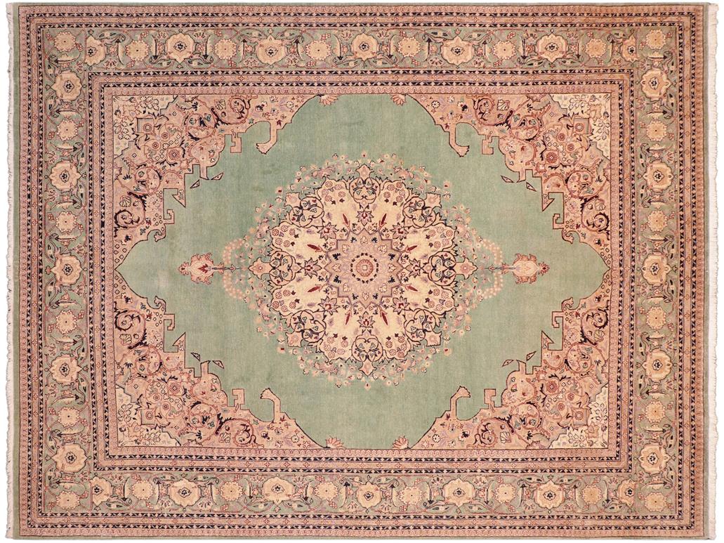 handmade Traditional  Lt. Green Lt. Green Hand Knotted RECTANGLE 100% WOOL area rug 8x10