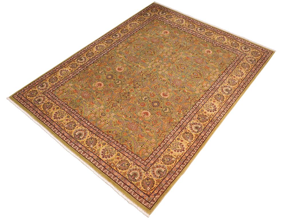 handmade Traditional Design Green Gold Hand Knotted RECTANGLE 100% WOOL area rug 8x10