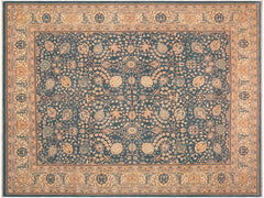 handmade Traditional  Blue Beige Hand Knotted RECTANGLE 100% WOOL area rug 8x10
