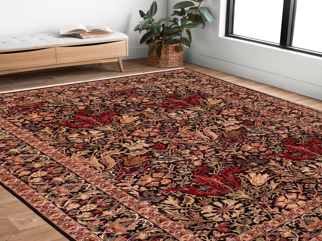 handmade Transitional Gulshan Black Red Hand Knotted RECTANGLE 100% WOOL area rug 6x9