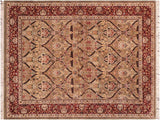 handmade Transitional Mujahid Green Red Hand Knotted RECTANGLE 100% WOOL area rug 6x9