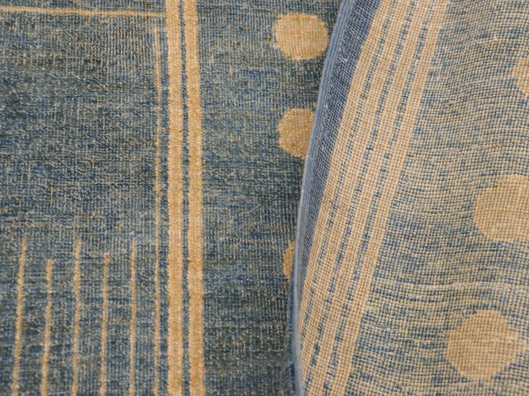 handmade Geometric Antique Blue Gold Hand Knotted RECTANGLE 100% WOOL area rug 9x11