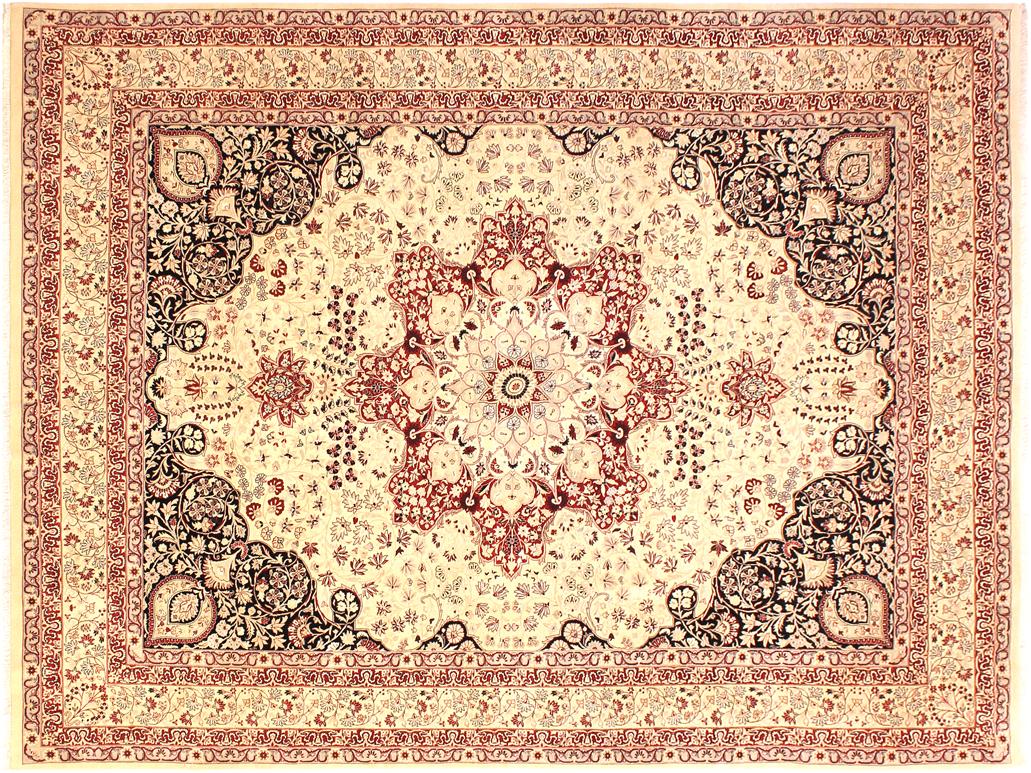 handmade Traditional Kirman Beige Red Hand Knotted RECTANGLE 100% WOOL area rug 9x12