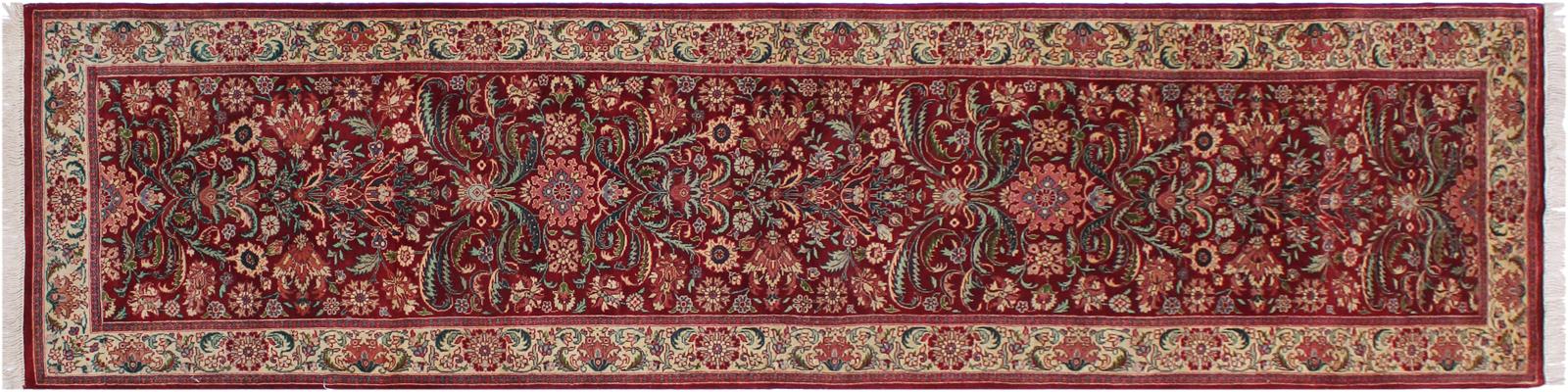 handmade Traditional Kirman Red Beige Hand Knotted RUNNER 100% WOOL area rug 3x10