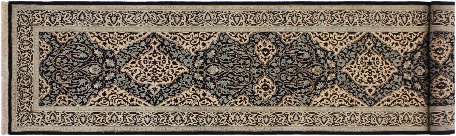 handmade Transitional Design Black Ivory Hand Knotted RUNNER 100% WOOL area rug 3x13