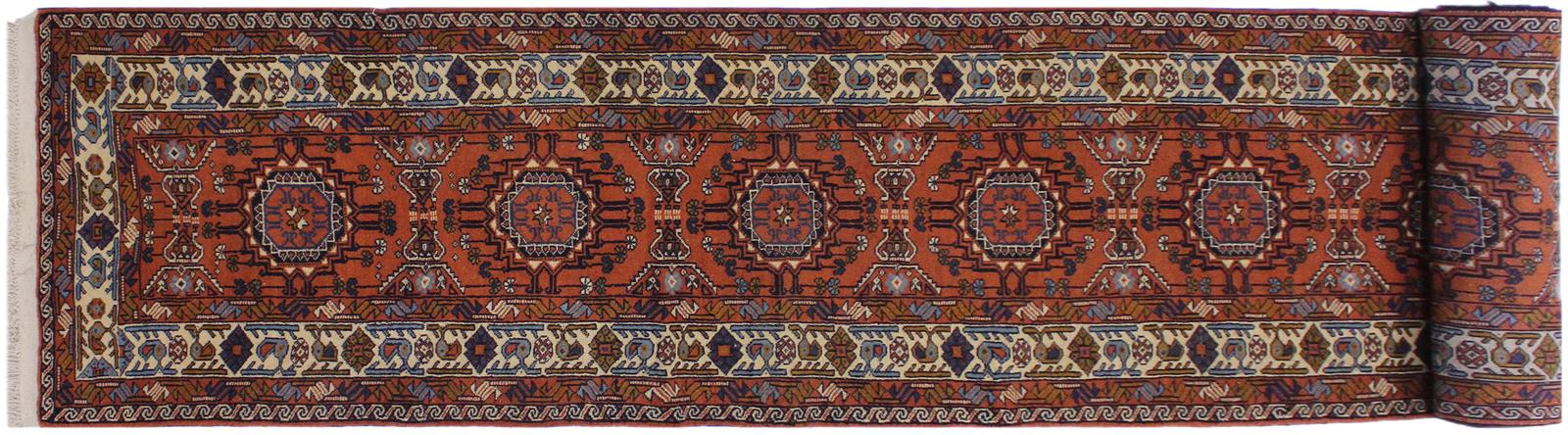 handmade Geometric Bokhara Rust Ivory Hand Knotted RUNNER 100% WOOL area rug 3x13