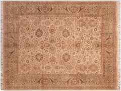 handmade Traditional Mehal Beige Green Hand Knotted RECTANGLE 100% WOOL area rug 8x10