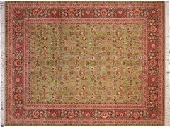 handmade Traditional  Green Aubergine Hand Knotted RECTANGLE 100% WOOL area rug 8x10