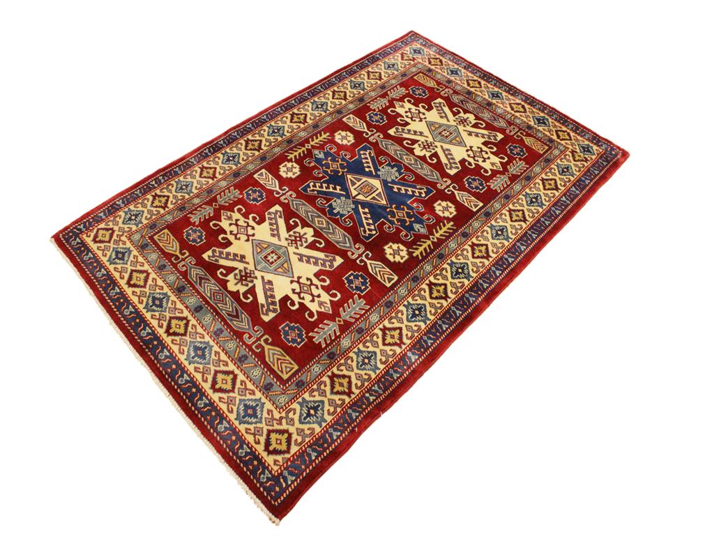 handmade Geometric Sherwan Red Beige Hand Knotted RECTANGLE 100% WOOL area rug 4x6