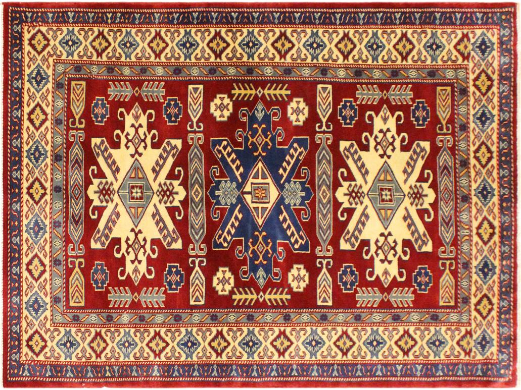 handmade Geometric Sherwan Red Beige Hand Knotted RECTANGLE 100% WOOL area rug 4x6