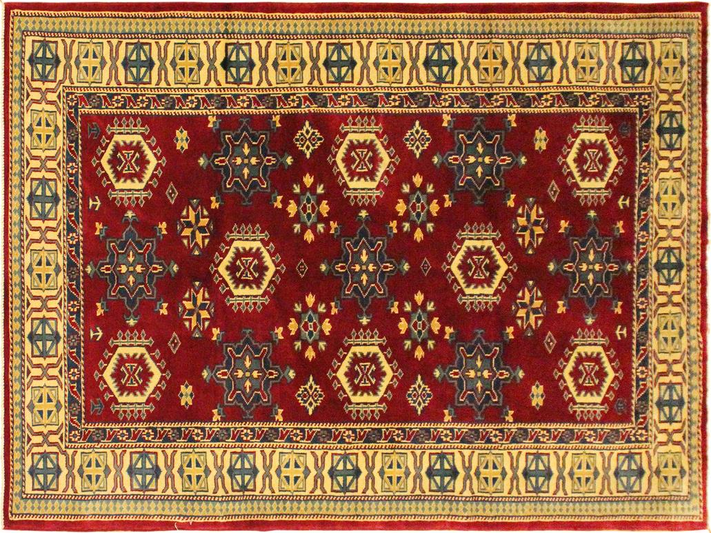 handmade Geometric Sherwan Red Gold Hand Knotted RECTANGLE 100% WOOL area rug 4x6