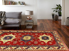 handmade Geometric Sherwan Red Beige Hand Knotted RECTANGLE 100% WOOL area rug 4x6