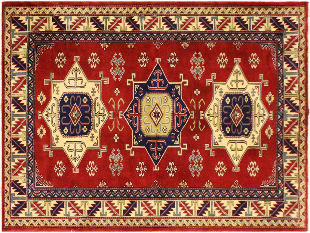 handmade Geometric Sherwan Red Beige Hand Knotted RECTANGLE 100% WOOL area rug 4x6