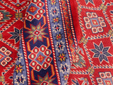 handmade Geometric Sherwan Red Blue Hand Knotted RECTANGLE 100% WOOL area rug 5x7
