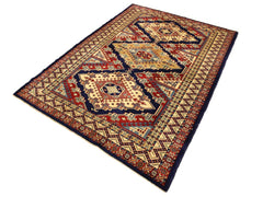 handmade Geometric Sherwan Blue Beige Hand Knotted RECTANGLE 100% WOOL area rug 4x6