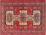 Antique Tribal Sherwan Shella Red/Beige Wool Rug - 4'7'' x 6'2''