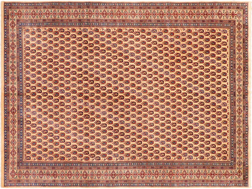 handmade Geometric Sherwan Beige Blue Hand Knotted RECTANGLE 100% WOOL area rug 7x10